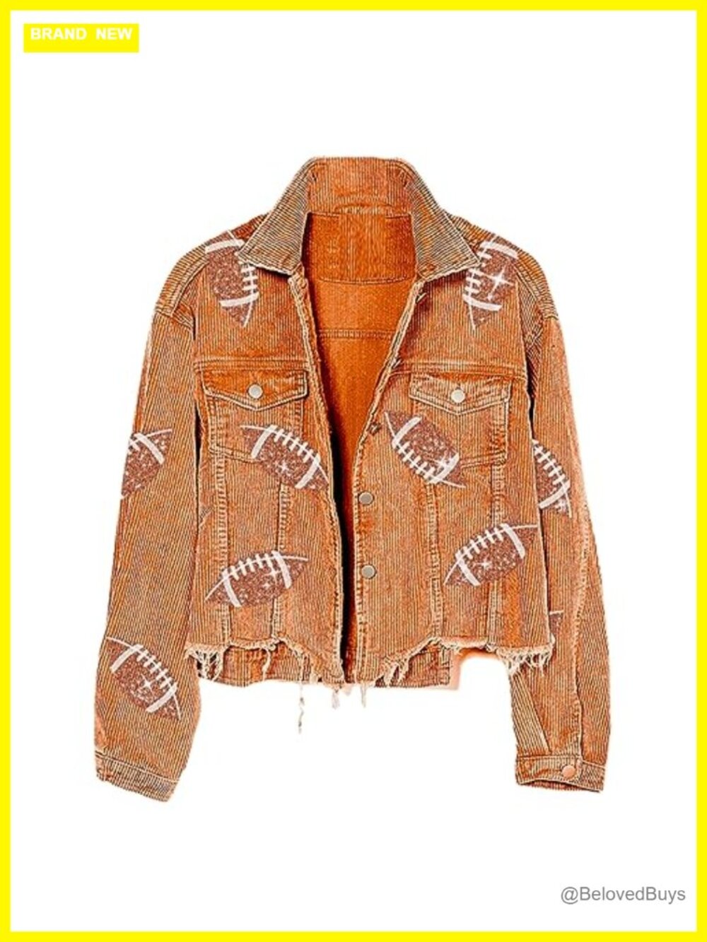 Corduroy Sequin Rugby Patched Cropped Jacket Distressed Shacket